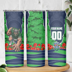Personalized Canberra Raiders ANZAC Tribute Skinny Tumbler Poppy Field Soldier Silhouette Aboriginal Rugby Mascot