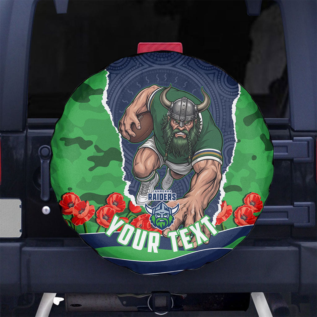 Personalized Canberra Raiders ANZAC Tribute Spare Tire Cover Poppy Field Soldier Silhouette Aboriginal Rugby Mascot