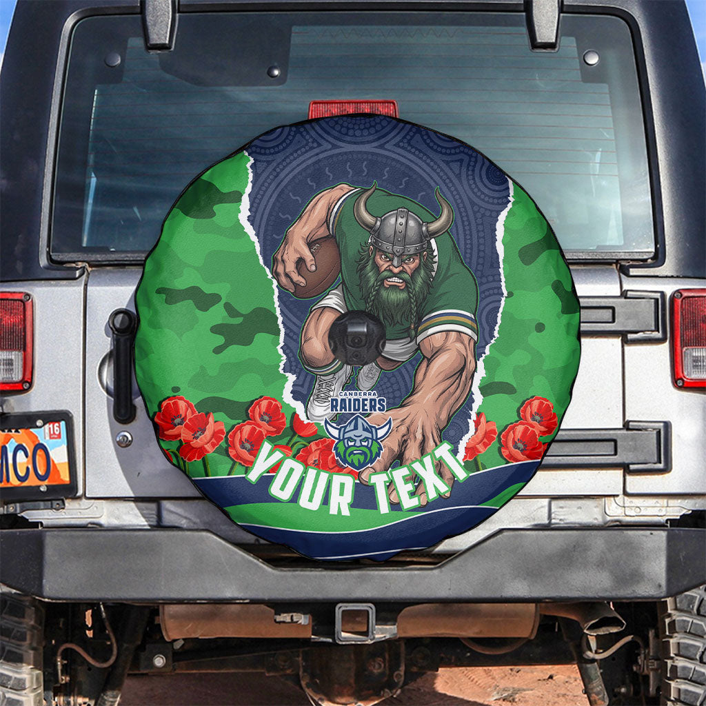 Personalized Canberra Raiders ANZAC Tribute Spare Tire Cover Poppy Field Soldier Silhouette Aboriginal Rugby Mascot