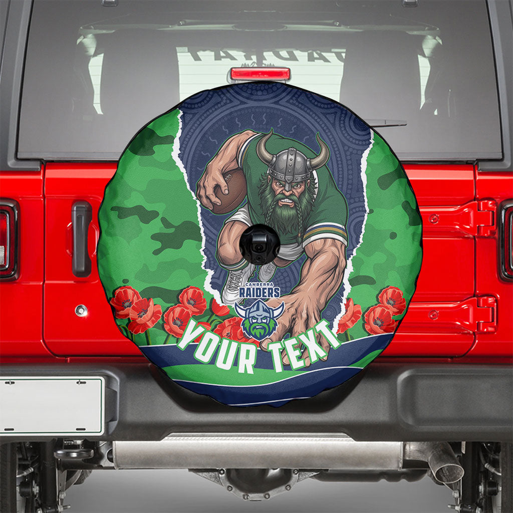 Personalized Canberra Raiders ANZAC Tribute Spare Tire Cover Poppy Field Soldier Silhouette Aboriginal Rugby Mascot