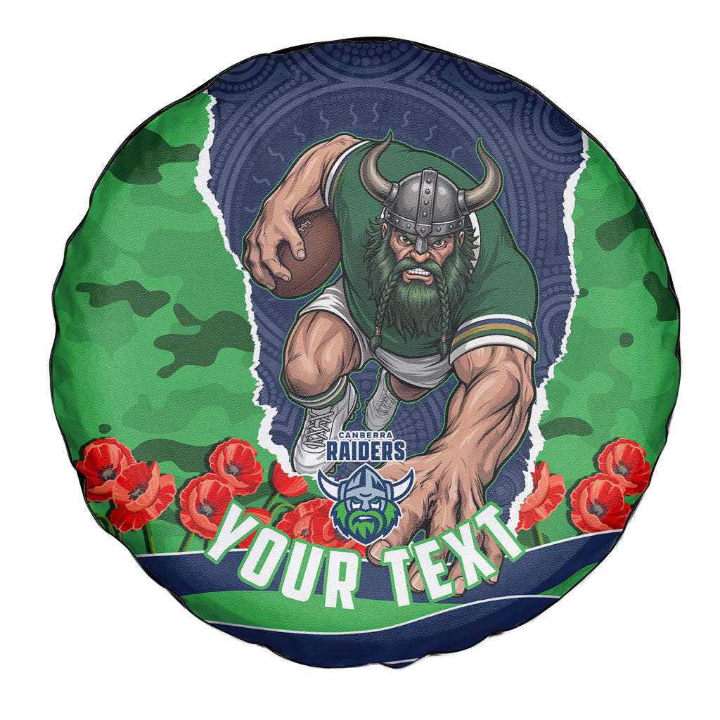 Personalized Canberra Raiders ANZAC Tribute Spare Tire Cover Poppy Field Soldier Silhouette Aboriginal Rugby Mascot