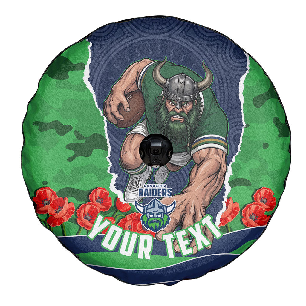 Personalized Canberra Raiders ANZAC Tribute Spare Tire Cover Poppy Field Soldier Silhouette Aboriginal Rugby Mascot