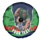 Personalized Canberra Raiders ANZAC Tribute Spare Tire Cover Poppy Field Soldier Silhouette Aboriginal Rugby Mascot