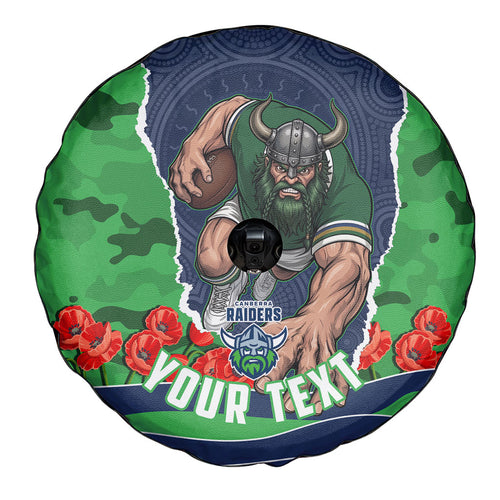 Personalized Canberra Raiders ANZAC Tribute Spare Tire Cover Poppy Field Soldier Silhouette Aboriginal Rugby Mascot