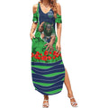 Personalized Canberra Raiders ANZAC Tribute Summer Maxi Dress Poppy Field Soldier Silhouette Aboriginal Rugby Mascot
