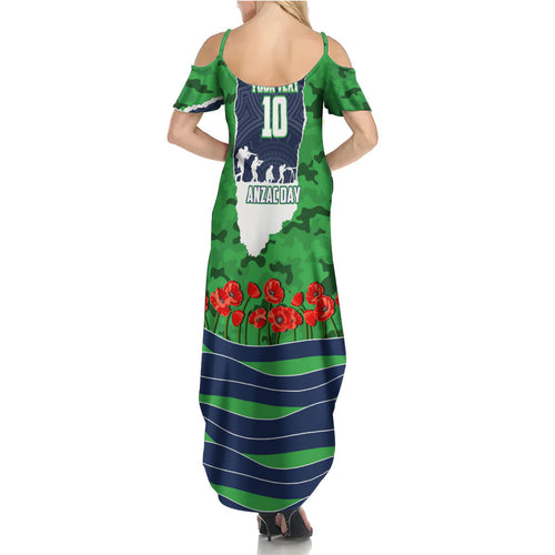 Personalized Canberra Raiders ANZAC Tribute Summer Maxi Dress Poppy Field Soldier Silhouette Aboriginal Rugby Mascot