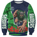 Personalized Canberra Raiders ANZAC Tribute Sweatshirt Poppy Field Soldier Silhouette Aboriginal Rugby Mascot