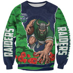Personalized Canberra Raiders ANZAC Tribute Sweatshirt Poppy Field Soldier Silhouette Aboriginal Rugby Mascot