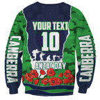 Personalized Canberra Raiders ANZAC Tribute Sweatshirt Poppy Field Soldier Silhouette Aboriginal Rugby Mascot