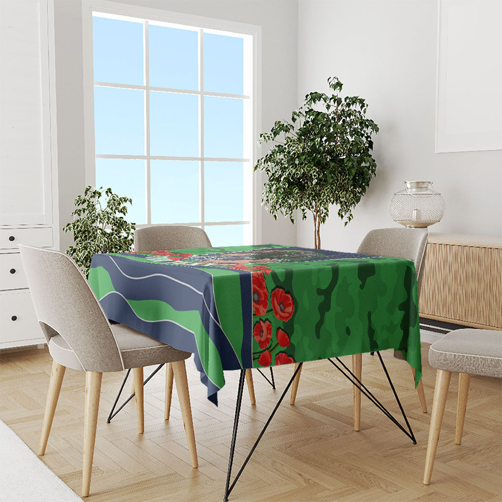 Personalized Canberra Raiders ANZAC Tribute Tablecloth Poppy Field Soldier Silhouette Aboriginal Rugby Mascot