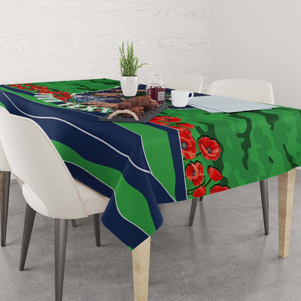 Personalized Canberra Raiders ANZAC Tribute Tablecloth Poppy Field Soldier Silhouette Aboriginal Rugby Mascot