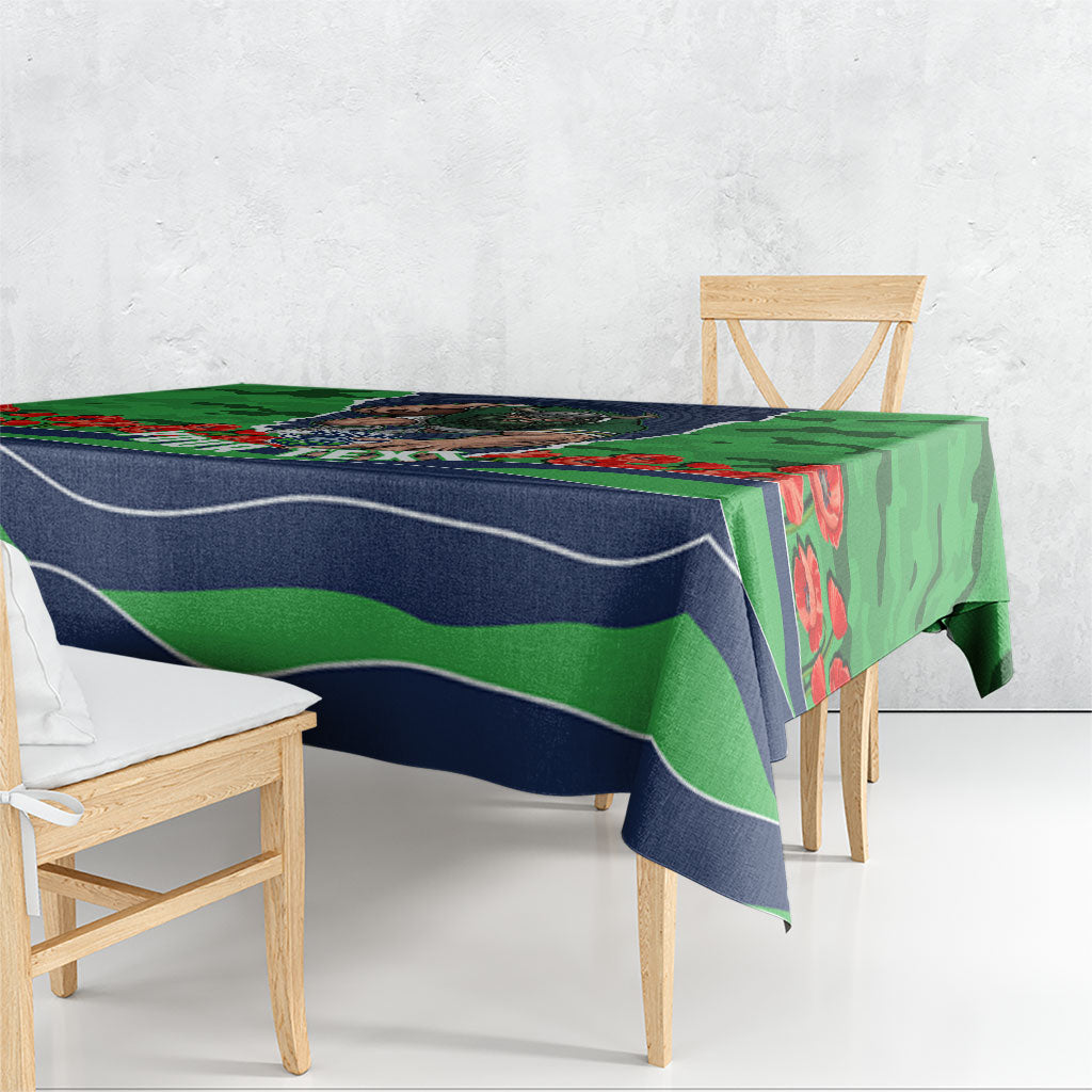 Personalized Canberra Raiders ANZAC Tribute Tablecloth Poppy Field Soldier Silhouette Aboriginal Rugby Mascot