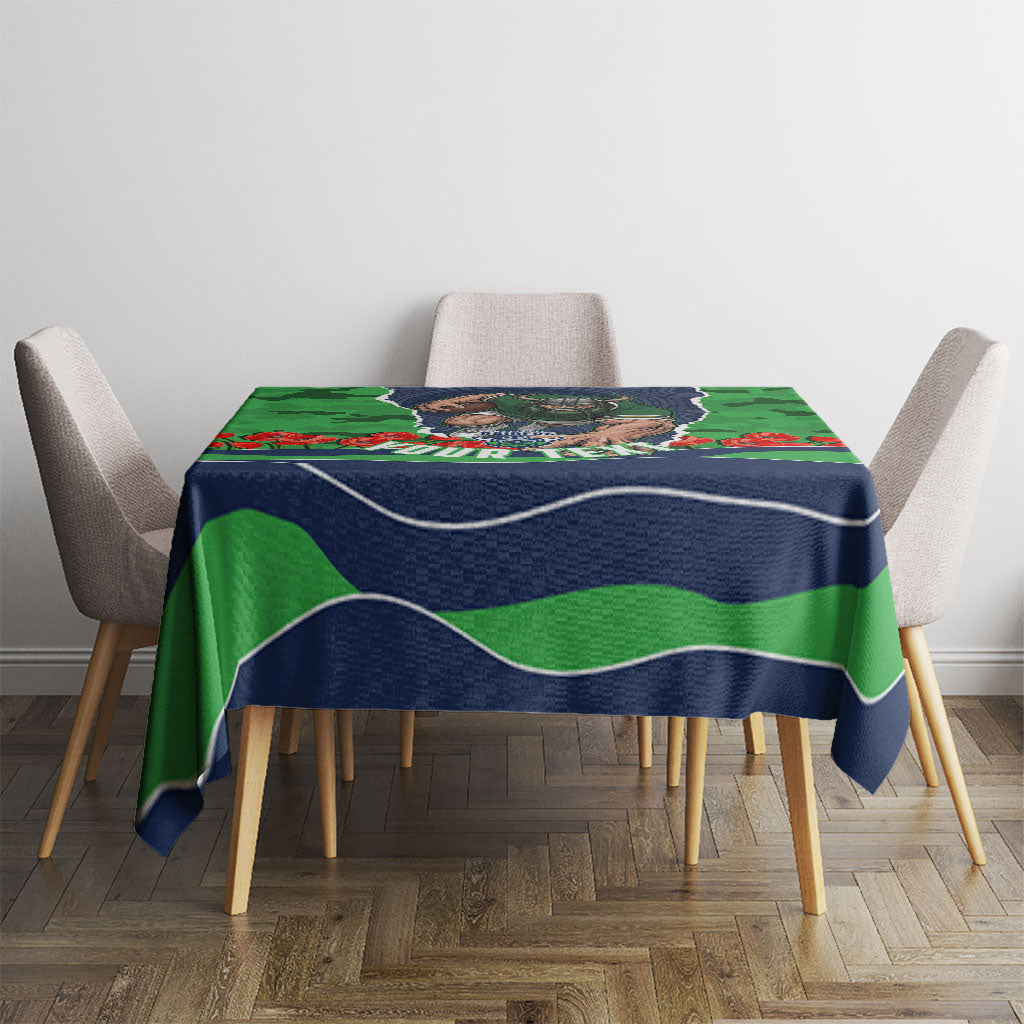 Personalized Canberra Raiders ANZAC Tribute Tablecloth Poppy Field Soldier Silhouette Aboriginal Rugby Mascot