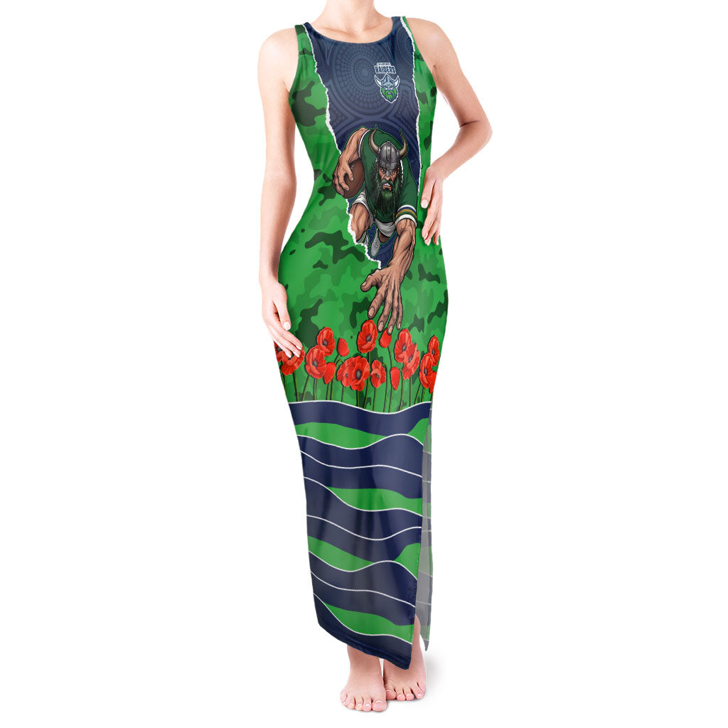 Personalized Canberra Raiders ANZAC Tribute Tank Maxi Dress Poppy Field Soldier Silhouette Aboriginal Rugby Mascot