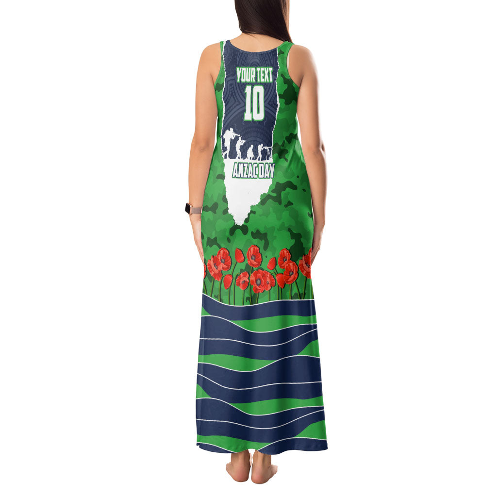 Personalized Canberra Raiders ANZAC Tribute Tank Maxi Dress Poppy Field Soldier Silhouette Aboriginal Rugby Mascot