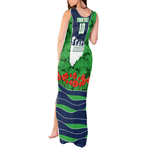 Personalized Canberra Raiders ANZAC Tribute Tank Maxi Dress Poppy Field Soldier Silhouette Aboriginal Rugby Mascot