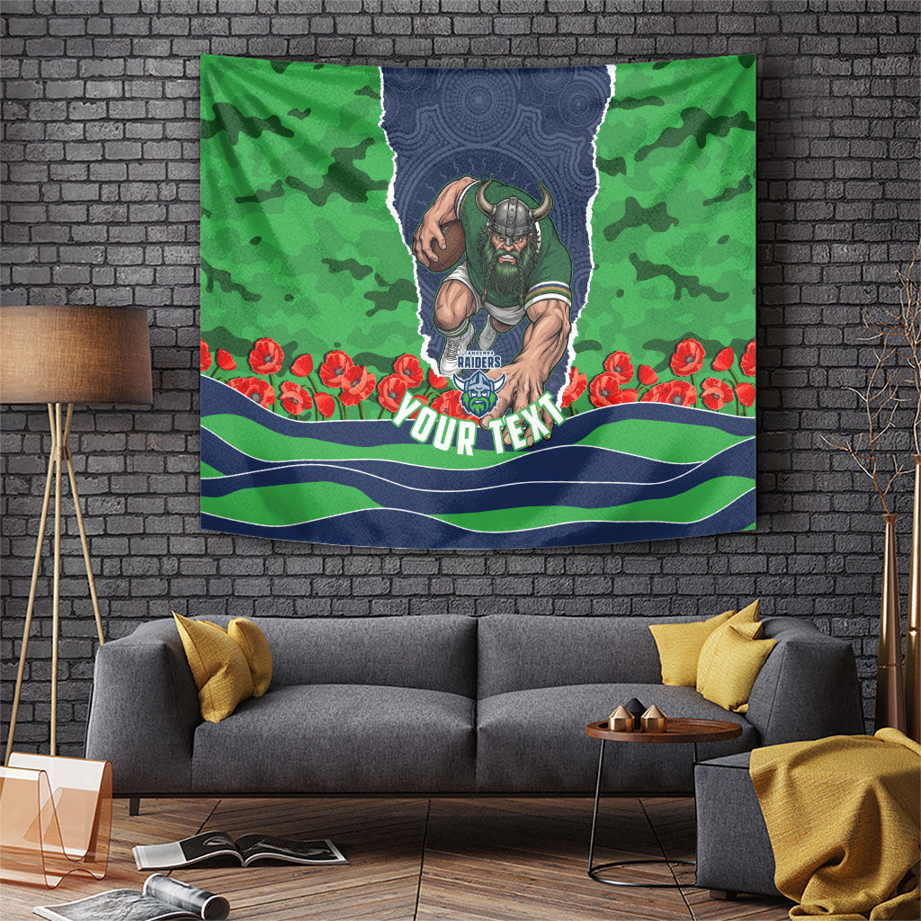 Personalized Canberra Raiders ANZAC Tribute Tapestry Poppy Field Soldier Silhouette Aboriginal Rugby Mascot