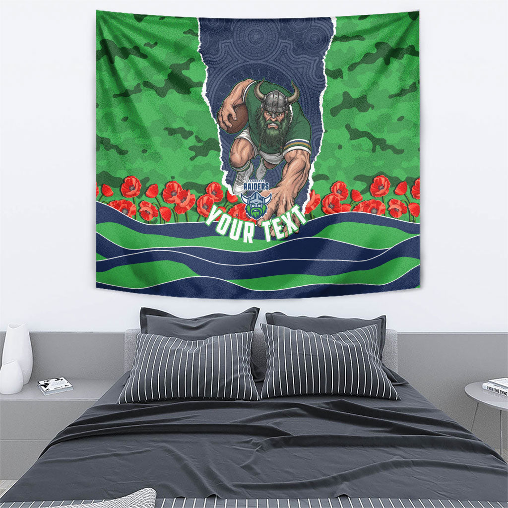 Personalized Canberra Raiders ANZAC Tribute Tapestry Poppy Field Soldier Silhouette Aboriginal Rugby Mascot