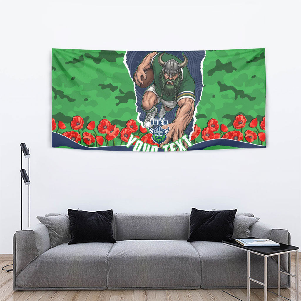 Personalized Canberra Raiders ANZAC Tribute Tapestry Poppy Field Soldier Silhouette Aboriginal Rugby Mascot