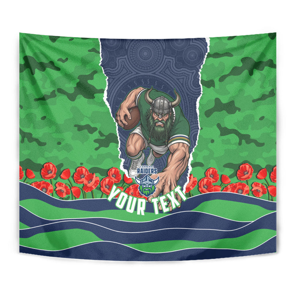 Personalized Canberra Raiders ANZAC Tribute Tapestry Poppy Field Soldier Silhouette Aboriginal Rugby Mascot