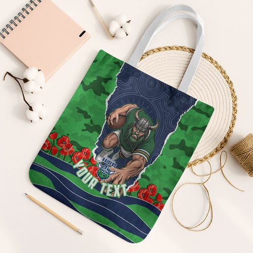 Personalized Canberra Raiders ANZAC Tribute Tote Bag Poppy Field Soldier Silhouette Aboriginal Rugby Mascot