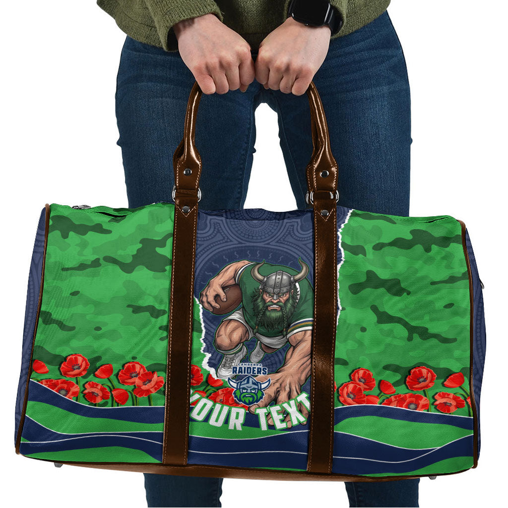Personalized Canberra Raiders ANZAC Tribute Travel Bag Poppy Field Soldier Silhouette Aboriginal Rugby Mascot