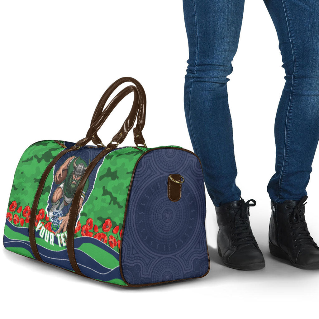 Personalized Canberra Raiders ANZAC Tribute Travel Bag Poppy Field Soldier Silhouette Aboriginal Rugby Mascot