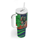 Personalized Canberra Raiders ANZAC Tribute Tumbler With Handle Poppy Field Soldier Silhouette Aboriginal Rugby Mascot