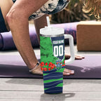 Personalized Canberra Raiders ANZAC Tribute Tumbler With Handle Poppy Field Soldier Silhouette Aboriginal Rugby Mascot