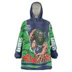 Personalized Canberra Raiders ANZAC Tribute Wearable Blanket Hoodie Poppy Field Soldier Silhouette Aboriginal Rugby Mascot