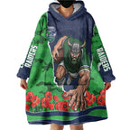 Personalized Canberra Raiders ANZAC Tribute Wearable Blanket Hoodie Poppy Field Soldier Silhouette Aboriginal Rugby Mascot