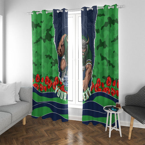 Personalized Canberra Raiders ANZAC Tribute Window Curtain Poppy Field Soldier Silhouette Aboriginal Rugby Mascot
