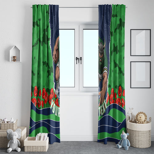 Personalized Canberra Raiders ANZAC Tribute Window Curtain Poppy Field Soldier Silhouette Aboriginal Rugby Mascot