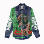 Personalized Canberra Raiders ANZAC Tribute Women Casual Shirt Poppy Field Soldier Silhouette Aboriginal Rugby Mascot