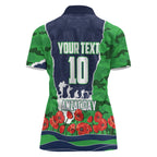 Personalized Canberra Raiders ANZAC Tribute Women Polo Shirt Poppy Field Soldier Silhouette Aboriginal Rugby Mascot
