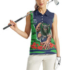 Personalized Canberra Raiders ANZAC Tribute Women Sleeveless Polo Shirt Poppy Field Soldier Silhouette Aboriginal Rugby Mascot