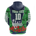 Personalized Canberra Raiders ANZAC Tribute Zip Hoodie Poppy Field Soldier Silhouette Aboriginal Rugby Mascot