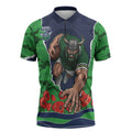 Personalized Canberra Raiders ANZAC Tribute Zipper Polo Shirt Poppy Field Soldier Silhouette Aboriginal Rugby Mascot