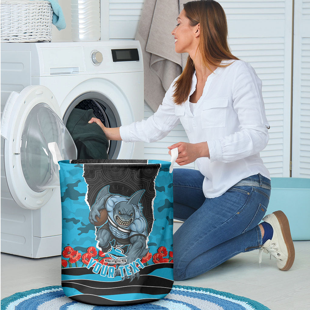 Personalized Sharks ANZAC Tribute Laundry Basket Poppy Field Soldier Silhouette Aboriginal Rugby Mascot