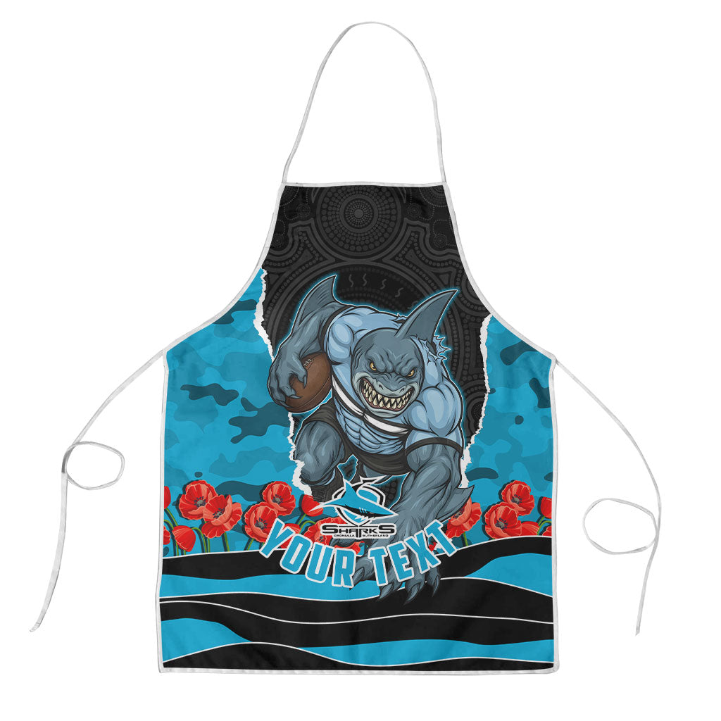 Personalized Sharks ANZAC Tribute Apron Poppy Field Soldier Silhouette Aboriginal Rugby Mascot