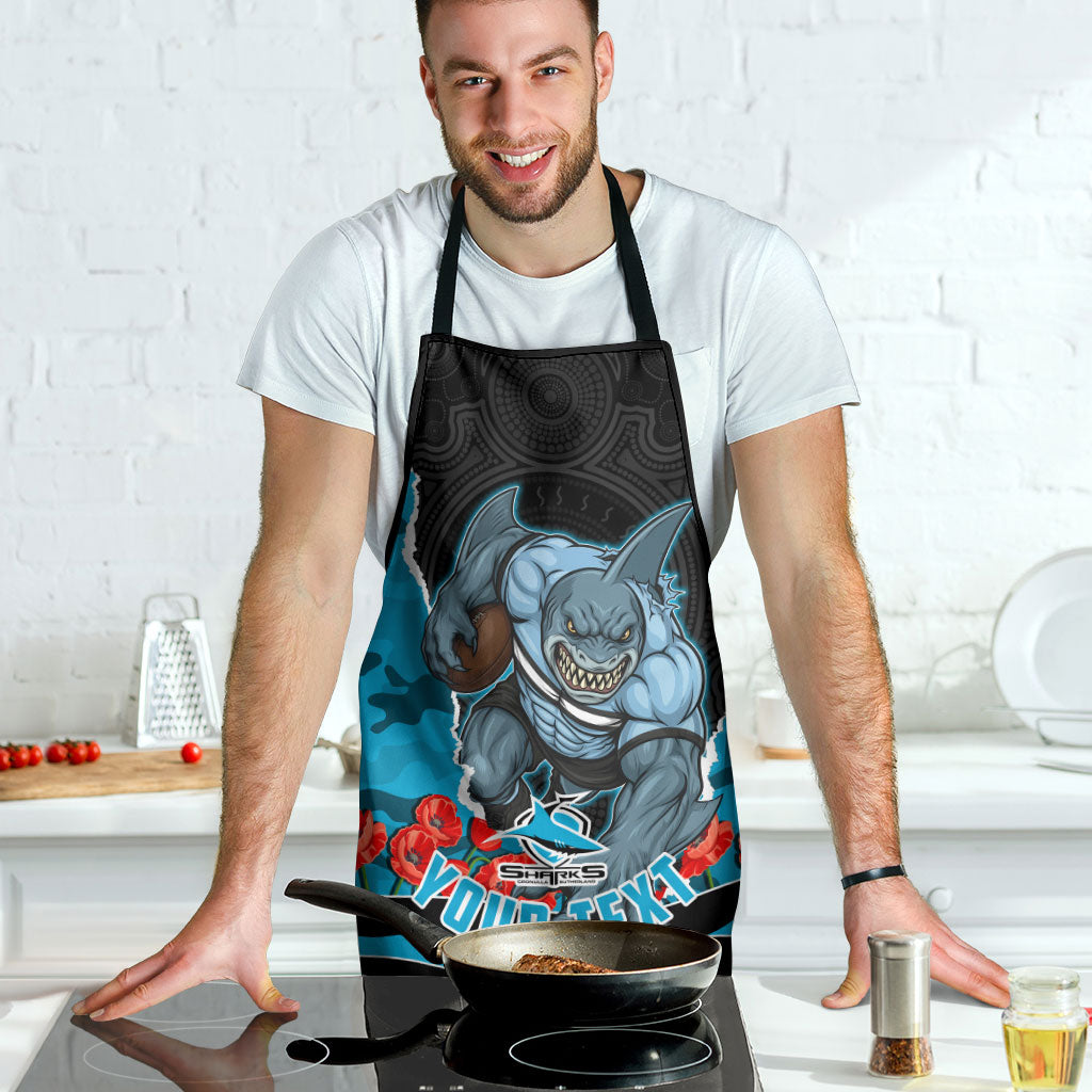 Personalized Sharks ANZAC Tribute Apron Poppy Field Soldier Silhouette Aboriginal Rugby Mascot