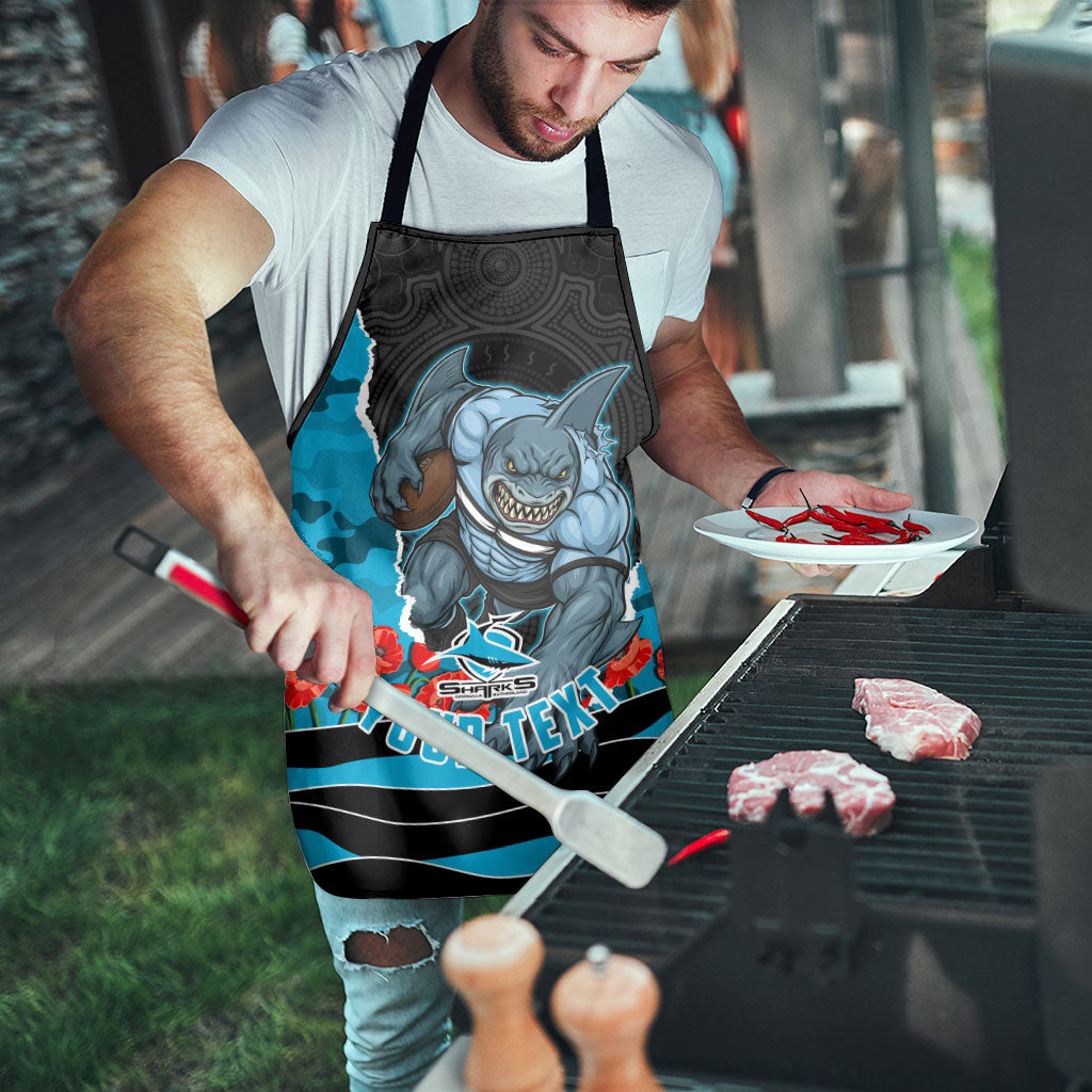 Personalized Sharks ANZAC Tribute Apron Poppy Field Soldier Silhouette Aboriginal Rugby Mascot