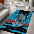 Personalized Sharks ANZAC Tribute Area Rug Poppy Field Soldier Silhouette Aboriginal Rugby Mascot