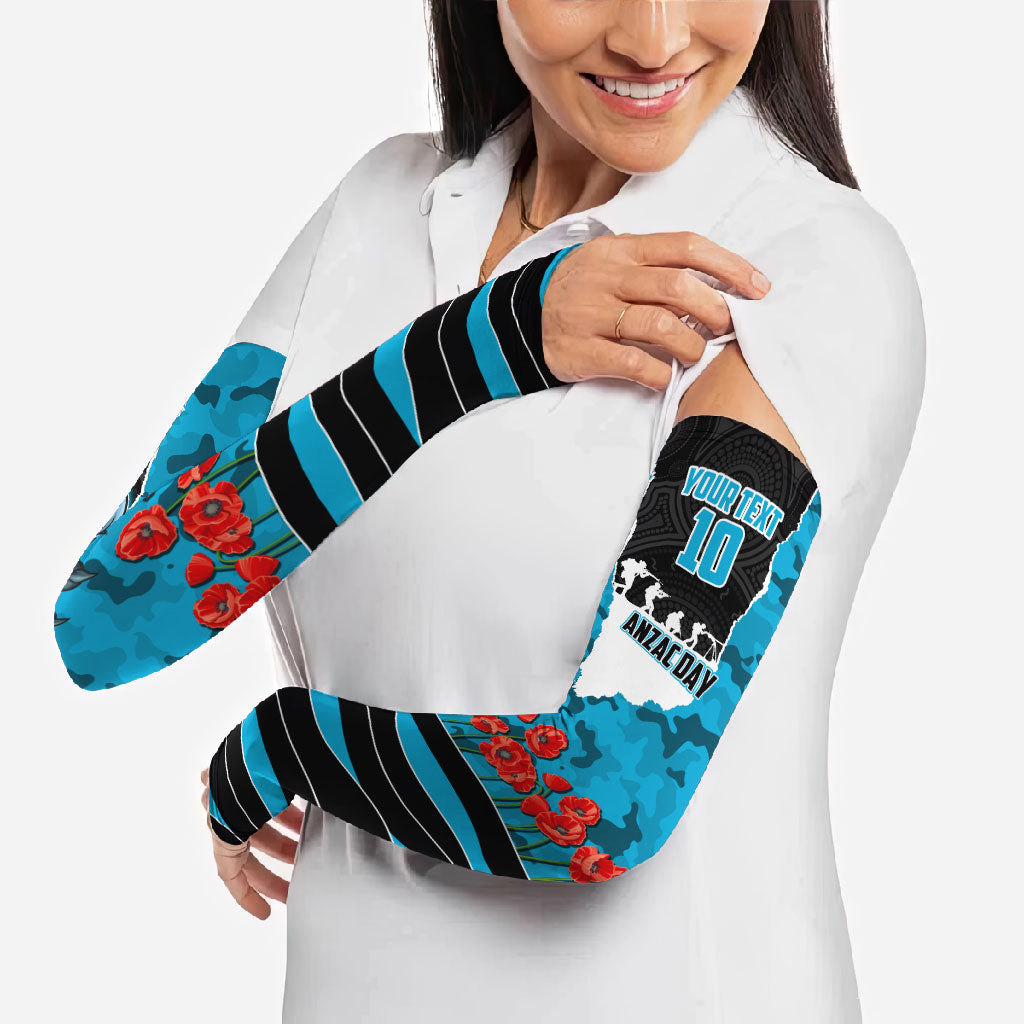 Personalized Sharks ANZAC Tribute Arm Sleeves Poppy Field Soldier Silhouette Aboriginal Rugby Mascot