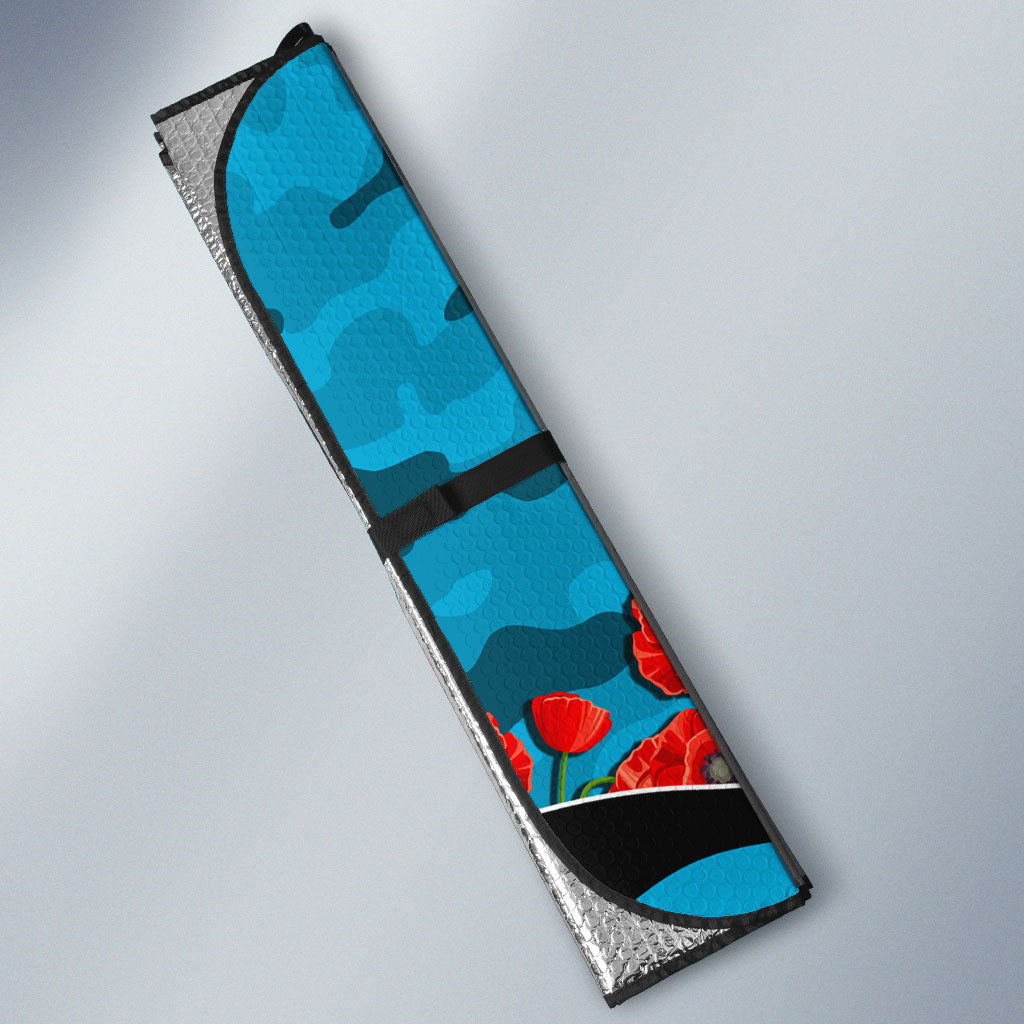 Personalized Sharks ANZAC Tribute Auto Sun Shade Poppy Field Soldier Silhouette Aboriginal Rugby Mascot