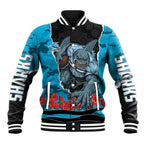 Personalized Sharks ANZAC Tribute Baseball Jacket Poppy Field Soldier Silhouette Aboriginal Rugby Mascot