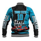 Personalized Sharks ANZAC Tribute Baseball Jacket Poppy Field Soldier Silhouette Aboriginal Rugby Mascot