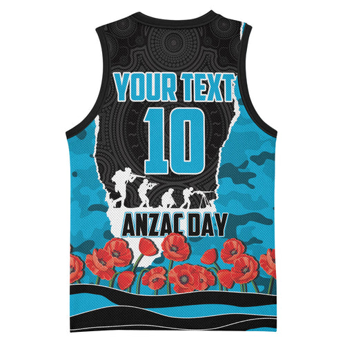 Personalized Sharks ANZAC Tribute Basketball Jersey Poppy Field Soldier Silhouette Aboriginal Rugby Mascot