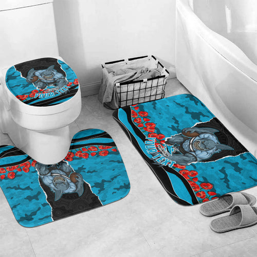 Personalized Sharks ANZAC Tribute Bathroom Set Poppy Field Soldier Silhouette Aboriginal Rugby Mascot