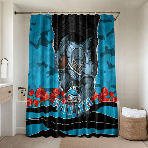 Personalized Sharks ANZAC Tribute Bathroom Set Poppy Field Soldier Silhouette Aboriginal Rugby Mascot